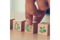 Image Hand with wood cubes.